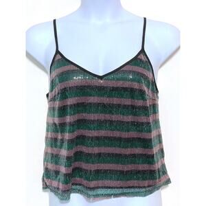 Wild Fable Sequin Camisole Top L Striped Grunge Whimsigoth Festival Bling Y2K